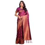 Generic Women's Banarasi Silk Printed Saree With Unstitched Blouse 5.5Mtr (Purple) - Image 5