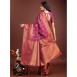Generic Women's Banarasi Silk Printed Saree With Unstitched Blouse 5.5Mtr (Purple) - Image 4