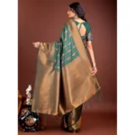 Generic Women's Banarasi Silk Printed Saree With Unstitched Blouse 5.5Mtr (Green) - Image 4