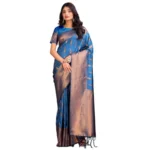 Generic Women's Banarasi Silk Printed Saree With Unstitched Blouse 5.5Mtr (Royal Blue) - Image 5