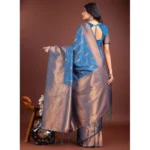 Generic Women's Banarasi Silk Printed Saree With Unstitched Blouse 5.5Mtr (Royal Blue) - Image 4