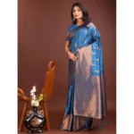 Generic Women's Banarasi Silk Printed Saree With Unstitched Blouse 5.5Mtr (Royal Blue) - Image 3