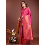 Generic Women's Banarasi Silk Printed Saree With Unstitched Blouse 5.5Mtr (Magenta)