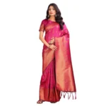 Generic Women's Banarasi Silk Printed Saree With Unstitched Blouse 5.5Mtr (Magenta) - Image 5