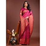 Generic Women's Banarasi Silk Printed Saree With Unstitched Blouse 5.5Mtr (Magenta) - Image 3