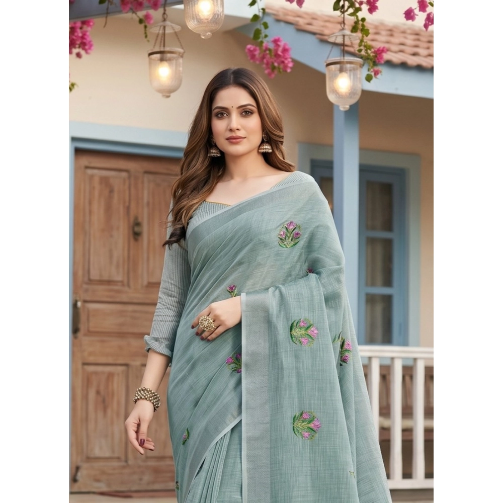 PID-67069-Women-s-Linen-Printed-Saree-With-Unstitched-Blouse-5-5-Mtr-Sea-Green-1-1000x1000-1.webp Generic Women's Linen Embroidered Saree With Unstitched Blouse 5.5Mtr (Sea Green) - Image 1