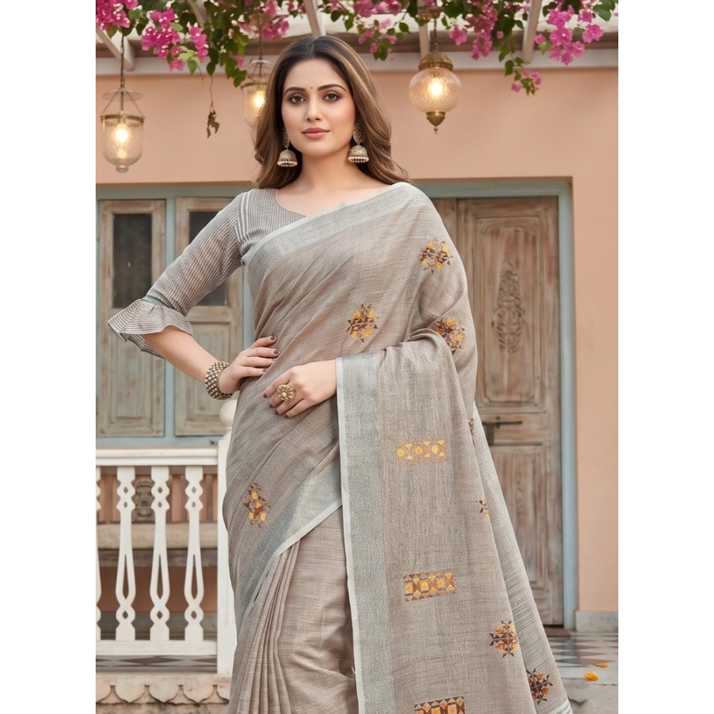 PID-67070-Women-s-Linen-Printed-Saree-With-Unstitched-Blouse-5-5-Mtr-Light-Beige-1-1000x1000-1.webp Generic Women's Linen Embroidered Saree With Unstitched Blouse 5.5Mtr (Light Beige) - Image 1