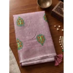 Generic Women's Linen Embroidered Saree With Unstitched Blouse 5.5Mtr (Light Purple) - Image 3