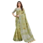 Generic Women's Linen Embroidered Saree With Unstitched Blouse 5.5Mtr (Light Green) - Image 6
