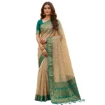 Generic Women's Cotton Printed Saree With Unstitched Blouse 5.5Mtr (Multicolor) - Image 5