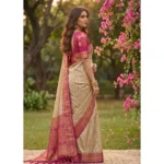 Generic Women's Cotton Printed Saree With Unstitched Blouse 5.5Mtr (Multicolor) - Image 3