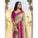 Generic Women's Silk Blend Printed Saree With Unstitched Blouse 5.5Mtr (Light Green-Pink)