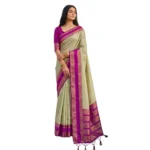 Generic Women's Silk Blend Printed Saree With Unstitched Blouse 5.5Mtr (Light Green-Pink) - Image 4