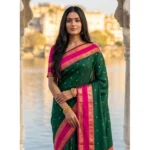 Generic Women's Silk Blend Printed Saree With Unstitched Blouse 5.5Mtr (Dark Green-Pink)