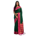 Generic Women's Silk Blend Printed Saree With Unstitched Blouse 5.5Mtr (Dark Green-Pink) - Image 4