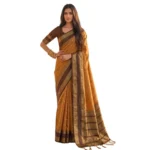 Generic Women's Silk Blend Printed Saree With Unstitched Blouse 5.5Mtr (Mustard-Brown) - Image 4