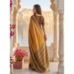 Generic Women's Silk Blend Printed Saree With Unstitched Blouse 5.5Mtr (Mustard-Brown) - Image 3