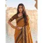 Generic Women's Silk Blend Printed Saree With Unstitched Blouse 5.5Mtr (Mustard-Brown) - Image 2