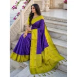 Generic Women's Silk Blend Printed Saree With Unstitched Blouse 5.5Mtr (Purple-Green)