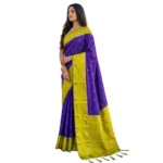 Generic Women's Silk Blend Printed Saree With Unstitched Blouse 5.5Mtr (Purple-Green) - Image 4