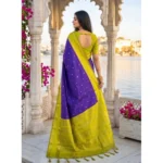 Generic Women's Silk Blend Printed Saree With Unstitched Blouse 5.5Mtr (Purple-Green) - Image 3