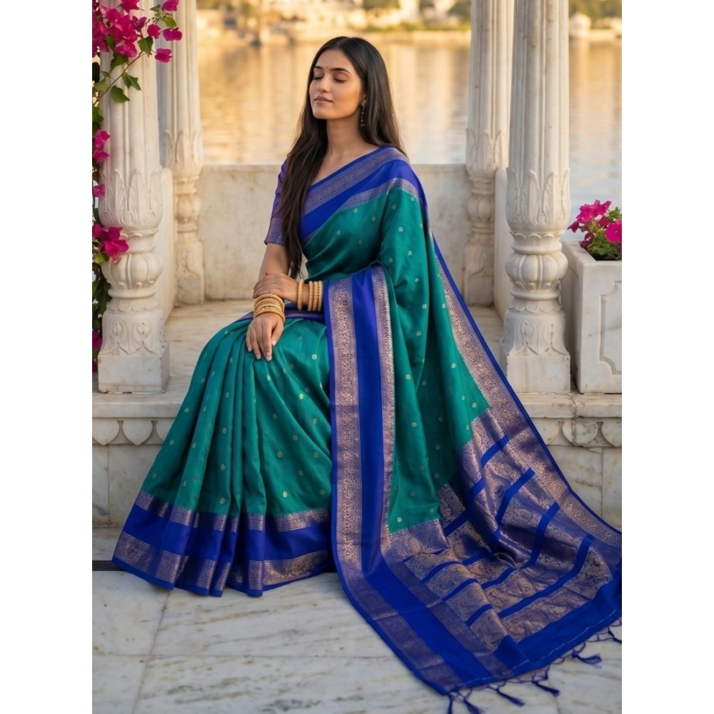 PID-67084-Women-s-Silk-Blend-Printed-Saree-With-Unstitched-Blouse-5-5-Mtr-Rama-1-1000x1000-1.webp Generic Women's Silk Blend Printed Saree With Unstitched Blouse 5.5Mtr (Teal-Blue) - Image 1