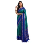 Generic Women's Silk Blend Printed Saree With Unstitched Blouse 5.5Mtr (Teal-Blue) - Image 4