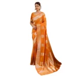 Generic Women's Silk Blend Printed Saree With Unstitched Blouse 5.5Mtr (Orange) - Image 6