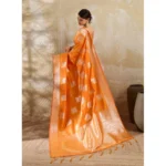 Generic Women's Silk Blend Printed Saree With Unstitched Blouse 5.5Mtr (Orange) - Image 5