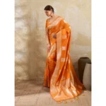 Generic Women's Silk Blend Printed Saree With Unstitched Blouse 5.5Mtr (Orange) - Image 4