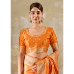Generic Women's Silk Blend Printed Saree With Unstitched Blouse 5.5Mtr (Orange) - Image 3