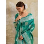 Generic Women's Silk Blend Printed Saree With Unstitched Blouse 5.5Mtr (Sea Green)