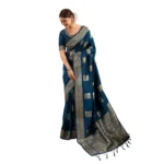 Generic Women's Silk Blend Printed Saree With Unstitched Blouse 5.5Mtr (Teal Blue) - Image 6