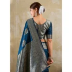 Generic Women's Silk Blend Printed Saree With Unstitched Blouse 5.5Mtr (Teal Blue) - Image 5
