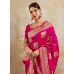 Generic Women's Silk Blend Printed Saree With Unstitched Blouse 5.5Mtr (Magenta)