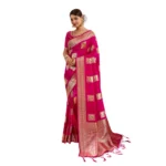 Generic Women's Silk Blend Printed Saree With Unstitched Blouse 5.5Mtr (Magenta) - Image 6