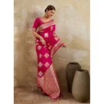 Generic Women's Silk Blend Printed Saree With Unstitched Blouse 5.5Mtr (Magenta) - Image 4