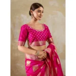 Generic Women's Silk Blend Printed Saree With Unstitched Blouse 5.5Mtr (Magenta) - Image 3