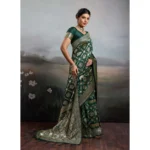 Generic Women's Silk Blend Printed Saree With Unstitched Blouse 5.5Mtr (Bottel Green)