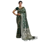Generic Women's Silk Blend Printed Saree With Unstitched Blouse 5.5Mtr (Bottel Green) - Image 6