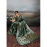 Generic Women's Silk Blend Printed Saree With Unstitched Blouse 5.5Mtr (Bottel Green) - Image 4