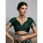 Generic Women's Silk Blend Printed Saree With Unstitched Blouse 5.5Mtr (Bottel Green) - Image 3