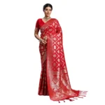 Generic Women's Silk Blend Printed Saree With Unstitched Blouse 5.5Mtr (Red) - Image 6