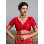 Generic Women's Silk Blend Printed Saree With Unstitched Blouse 5.5Mtr (Red) - Image 4