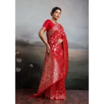 Generic Women's Silk Blend Printed Saree With Unstitched Blouse 5.5Mtr (Red) - Image 3
