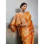 Generic Women's Silk Blend Printed Saree With Unstitched Blouse 5.5Mtr (Orange)