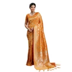 Generic Women's Silk Blend Printed Saree With Unstitched Blouse 5.5Mtr (Orange) - Image 6