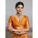 Generic Women's Silk Blend Printed Saree With Unstitched Blouse 5.5Mtr (Orange) - Image 4