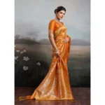 Generic Women's Silk Blend Printed Saree With Unstitched Blouse 5.5Mtr (Orange) - Image 3