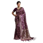 Generic Women's Silk Blend Printed Saree With Unstitched Blouse 5.5Mtr (Wine) - Image 6